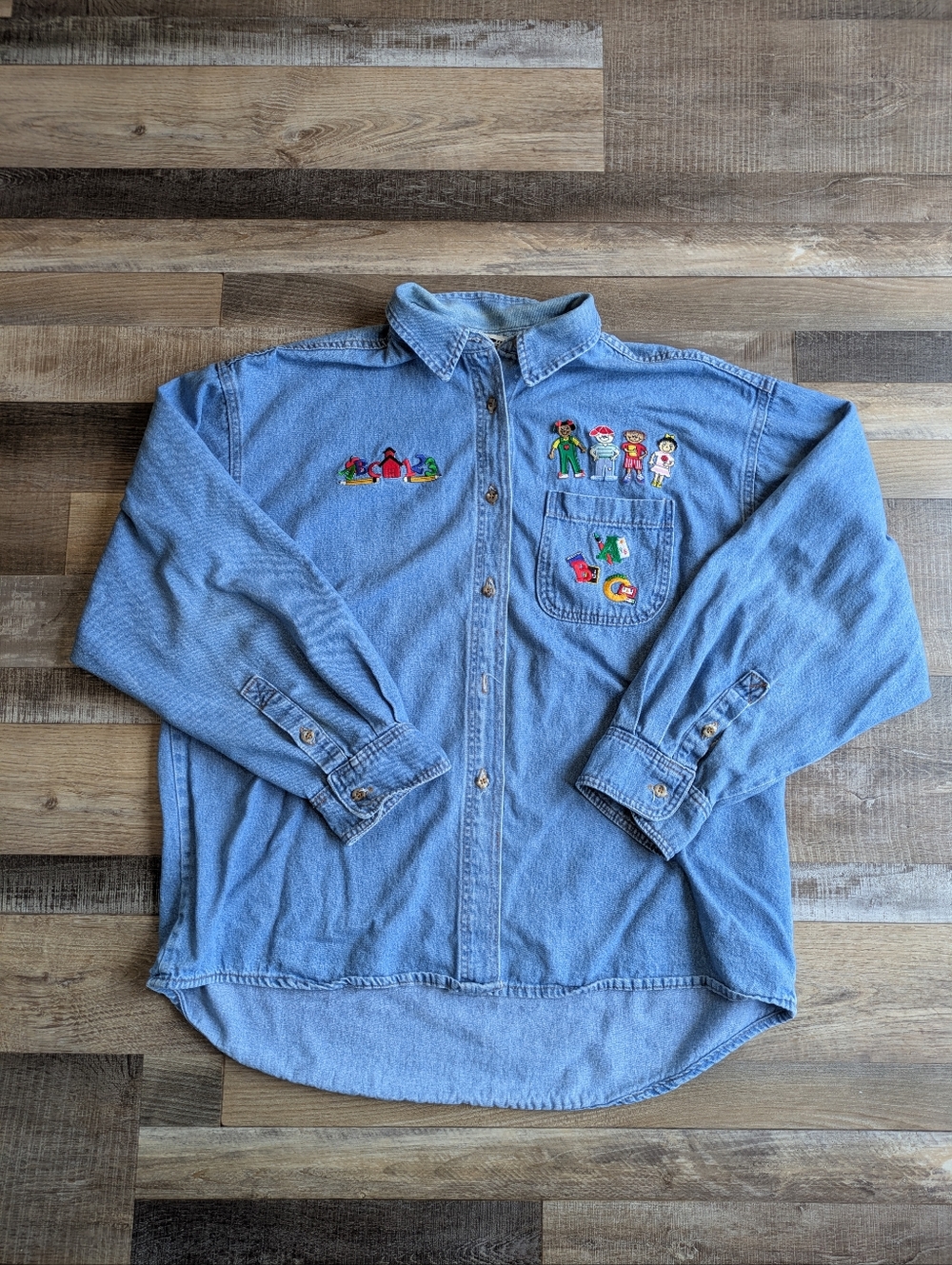 Vintage Denim School Themed Button Up, Mens XXXL